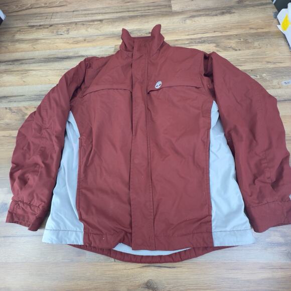 Timberland Snap Zip Up Fleece Lined Jacket Mens S/P Red Long Sleeve Nylon - Picture 2 of 8